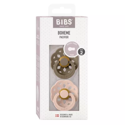 BIBS - Set 2 suzete Boheme Latex, tetina rotunda, 6 luni +-Dark Oak/Blush