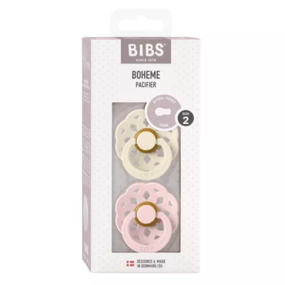 BIBS - Set 2 suzete Boheme Latex, tetina rotunda, 6 luni +-Ivory/Blossom