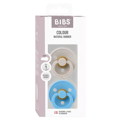 BIBS - Set 2 suzete Colour Latex, tetina rotunda, 0 luni +-Mushroom/Breeze