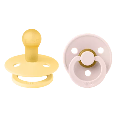 BIBS - Set 2 suzete Colour Latex, tetina rotunda, 0 luni +-Pale Butter/Petal