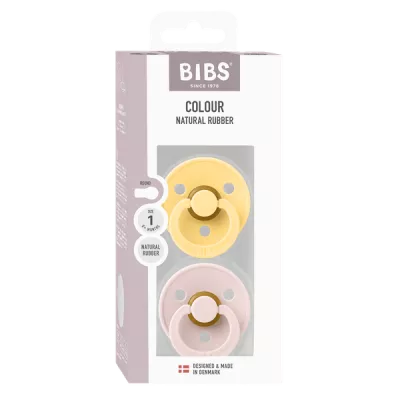 BIBS - Set 2 suzete Colour Latex, tetina rotunda, 0 luni +-Pale Butter/Petal
