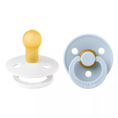 BIBS - Set 2 suzete Colour Latex, tetina rotunda, 0 luni +-White/Baby Blue