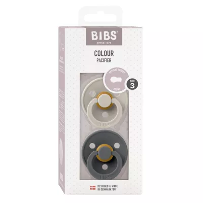 BIBS - Set 2 suzete Colour Latex, tetina rotunda, 18 luni +-Sand/Iron