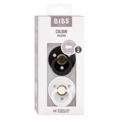 BIBS - Set 2 suzete Colour Latex, tetina rotunda, 6 luni +-Black/White