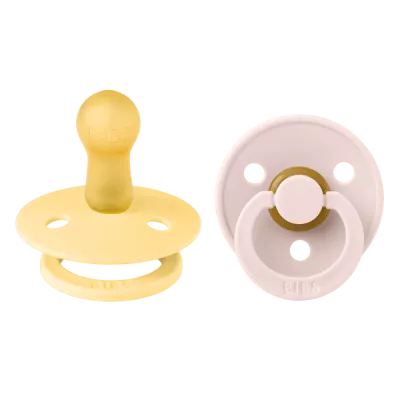 BIBS - Set 2 suzete Colour Latex, tetina rotunda, 6 luni +-Pale Butter/Petal
