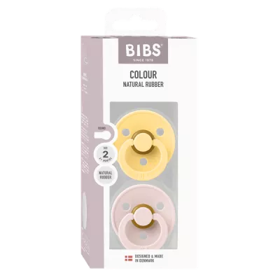 BIBS - Set 2 suzete Colour Latex, tetina rotunda, 6 luni +-Pale Butter/Petal