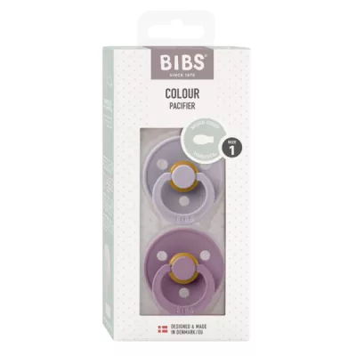 BIBS - Set 2 suzete Colour Latex, tetina simetrica, 0 luni +-Fossil Grey/Mauve