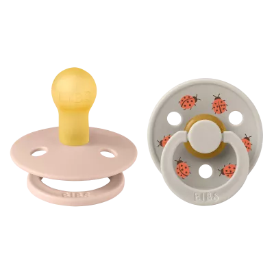 BIBS - Set 2 suzete Colour Studio Collection Ladybug Latex, tetina rotunda, 0 luni+-Blush Mix