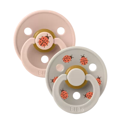 BIBS - Set 2 suzete Colour Studio Collection Ladybug Latex, tetina rotunda, 0 luni+-Blush Mix