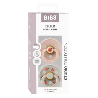 BIBS - Set 2 suzete Colour Studio Collection Ladybug Latex, tetina rotunda, 6 luni+-Blush Mix
