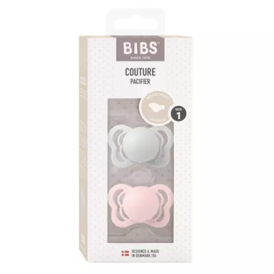 BIBS - Set 2 suzete Couture Latex, tetina anatomica, 0 luni +-Haze/Blossom