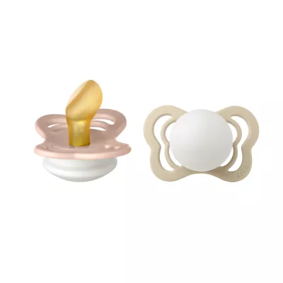 BIBS - Set 2 suzete Fosforencente Couture Glow Latex, tetina anatomica, 0 luni +-Blush/Vanilla