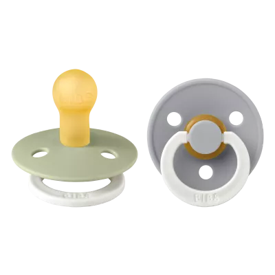 BIBS - Set 2 suzete fosforescente Colour Glow Latex, tetina rotunda, 0 luni +-Sage/Cloud