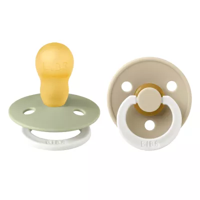 BIBS - Set 2 suzete fosforescente Colour Glow Latex, tetina rotunda, 18 luni +-Sage/Vanilla