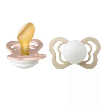 BIBS - Set 2 suzete Fosforescente Couture Glow Latex, tetina anatomica, 6 luni +-Blush/Vanilla
