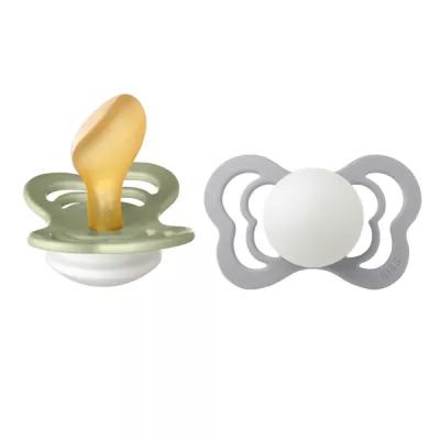 BIBS - Set 2 suzete Fosforescente Couture Glow Latex, tetina anatomica, 6 luni +-Sage/Cloud