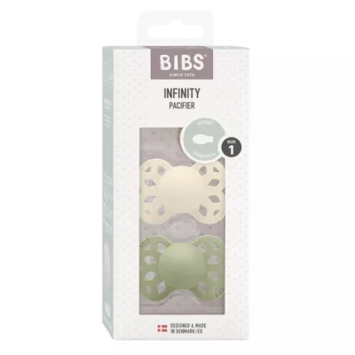 BIBS - Set 2 suzete Infinity Silicon, tetina simetrica, 0 luni +-Ivory/Sage