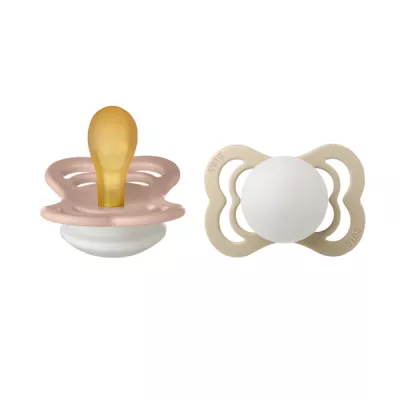 BIBS - Set 2 suzete Supreme Fosforescente GLOW Latex, tetina simetrica, 0 luni +
