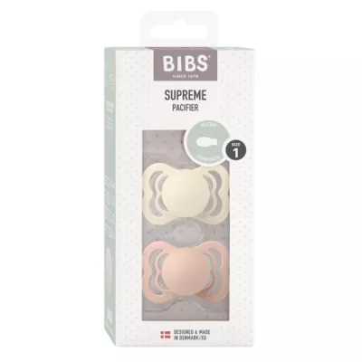 BIBS - Set 2 suzete Supreme Silicon, tetina simetrica, 0 luni +-Ivory/Blush