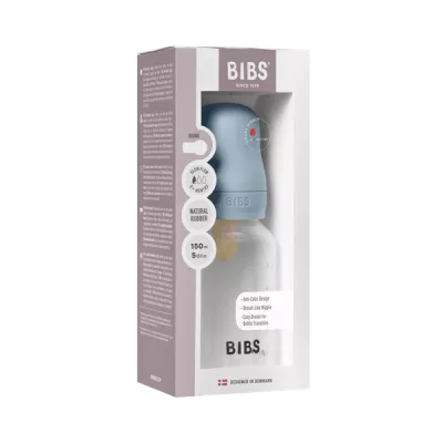 BIBS - Set complet biberon anticolici PP fara BPA, 150 ml, Latex, Baby Blue