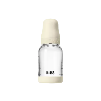 BIBS - Set complet biberon Boheme din sticla anticolici cu tetina din latex, flux lent, 120 ml, Ivory