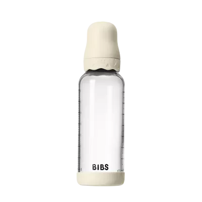 BIBS - Set complet biberon Boheme din sticla anticolici cu tetina din latex, flux mediu, 240 ml, Ivory