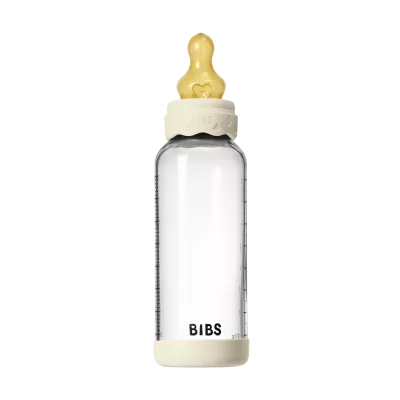 BIBS - Set complet biberon Boheme din sticla anticolici cu tetina din latex, flux mediu, 240 ml, Ivory