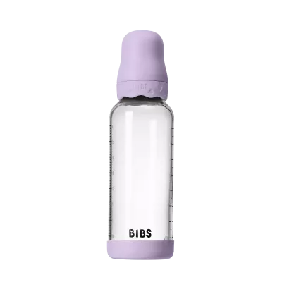 BIBS - Set complet biberon Boheme din sticla anticolici cu tetina din latex, flux mediu, 240 ml, Violet Sky