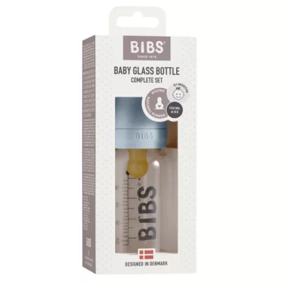 BIBS - Set complet biberon din sticla anticolici, 110 ml, Baby Blue