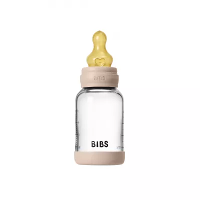 BIBS - Set complet biberon din sticla anticolici cu tetina din latex, flux lent, 120 ml, Blush