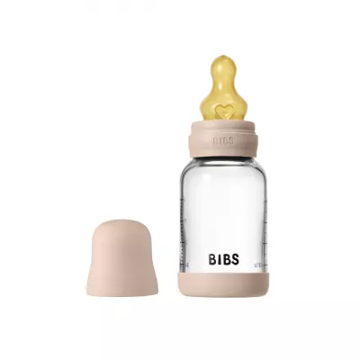 BIBS - Set complet biberon din sticla anticolici cu tetina din latex, flux lent, 120 ml, Blush
