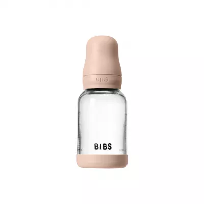 BIBS - Set complet biberon din sticla anticolici cu tetina din latex, flux lent, 120 ml, Blush