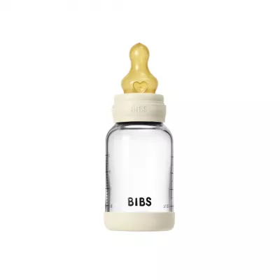 BIBS - Set complet biberon din sticla anticolici cu tetina din latex, flux lent, 120 ml, Ivory