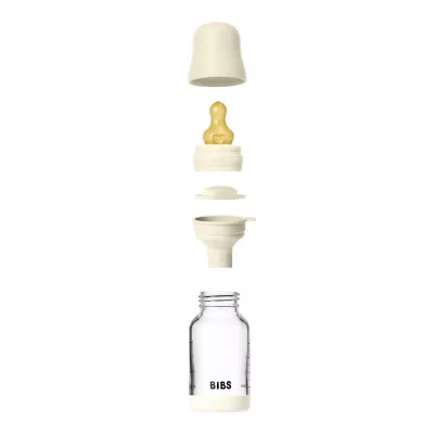 BIBS - Set complet biberon din sticla anticolici cu tetina din latex, flux lent, 120 ml, Ivory