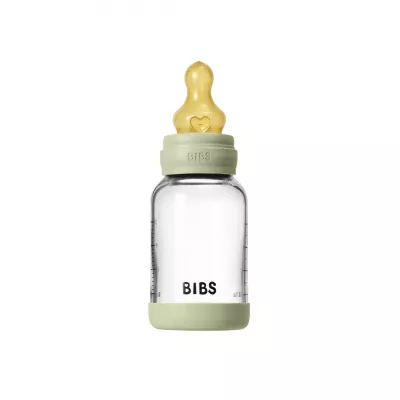 BIBS - Set complet biberon din sticla anticolici cu tetina din latex, flux lent, 120 ml, Sage