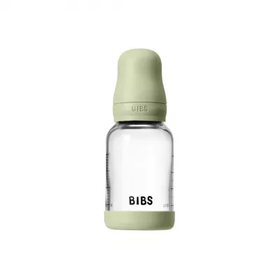 BIBS - Set complet biberon din sticla anticolici cu tetina din latex, flux lent, 120 ml, Sage