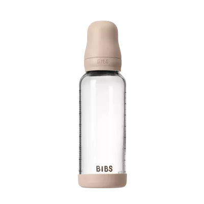 BIBS - Set complet biberon din sticla anticolici cu tetina din latex, flux mediu, 240 ml, Blush