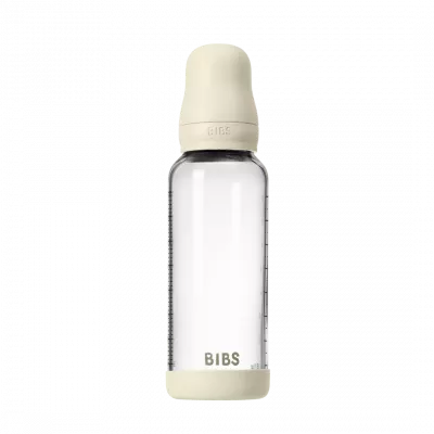 BIBS - Set complet biberon din sticla anticolici cu tetina din latex, flux mediu, 240 ml, Ivory