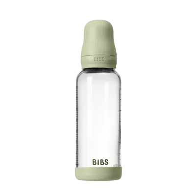 BIBS - Set complet biberon din sticla anticolici cu tetina din latex, flux mediu, 240 ml, Sage