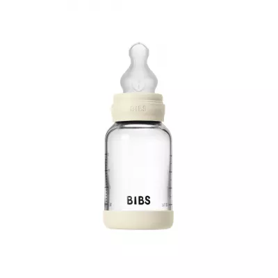 BIBS - Set complet biberon din sticla anticolici cu tetina din silicon flux lent, 120 ml, Ivory