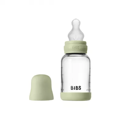BIBS - Set complet biberon din sticla anticolici cu tetina din silicon flux lent, 120 ml, Sage