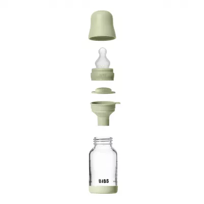 BIBS - Set complet biberon din sticla anticolici cu tetina din silicon flux lent, 120 ml, Sage