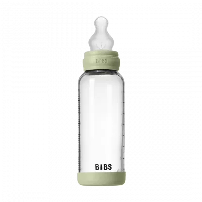 BIBS - Set complet biberon din sticla anticolici cu tetina din silicon, flux mediu, 240 ml, Sage
