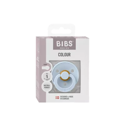 BIBS - Suzeta Colour Latex, tetina rotunda, 0+ luni, ambalaj premium-Baby Blue