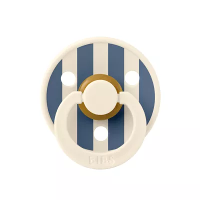 BIBS - Suzeta Colour Studio Collection Stripe Latex, tetina rotunda, 0 luni +-Ivory/Steel Blue
