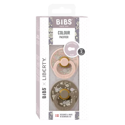 BIBS x LIBERTY - Set 2 suzete Colour Capel Latex, tetina rotunda, 6 luni+-Dark Oak/Blush