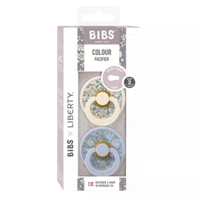 BIBS x LIBERTY - Set 2 suzete Colour Eloise Latex, tetina rotunda, 6 luni+- Dusty Blue/Ivory