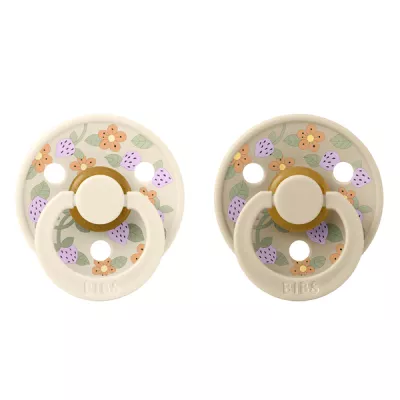 BIBS x LIBERTY - Set 2 suzete Colour Strawberries and Cream Latex, tetina rotunda, 0 luni+-Ivory/Vanilla