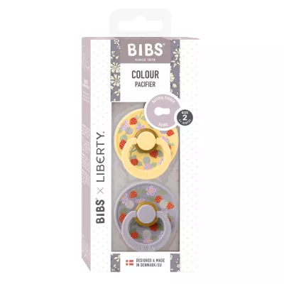 BIBS x LIBERTY - Set 2 suzete Colour Strawberries and Cream Latex, tetina rotunda, 6 luni+
