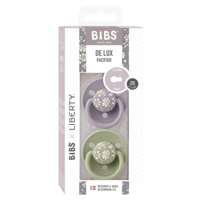 BIBS x LIBERTY - Set 2 suzete De Lux Capel Silicon, tetina rotunda, marime universala-Fossil Grey/Sage